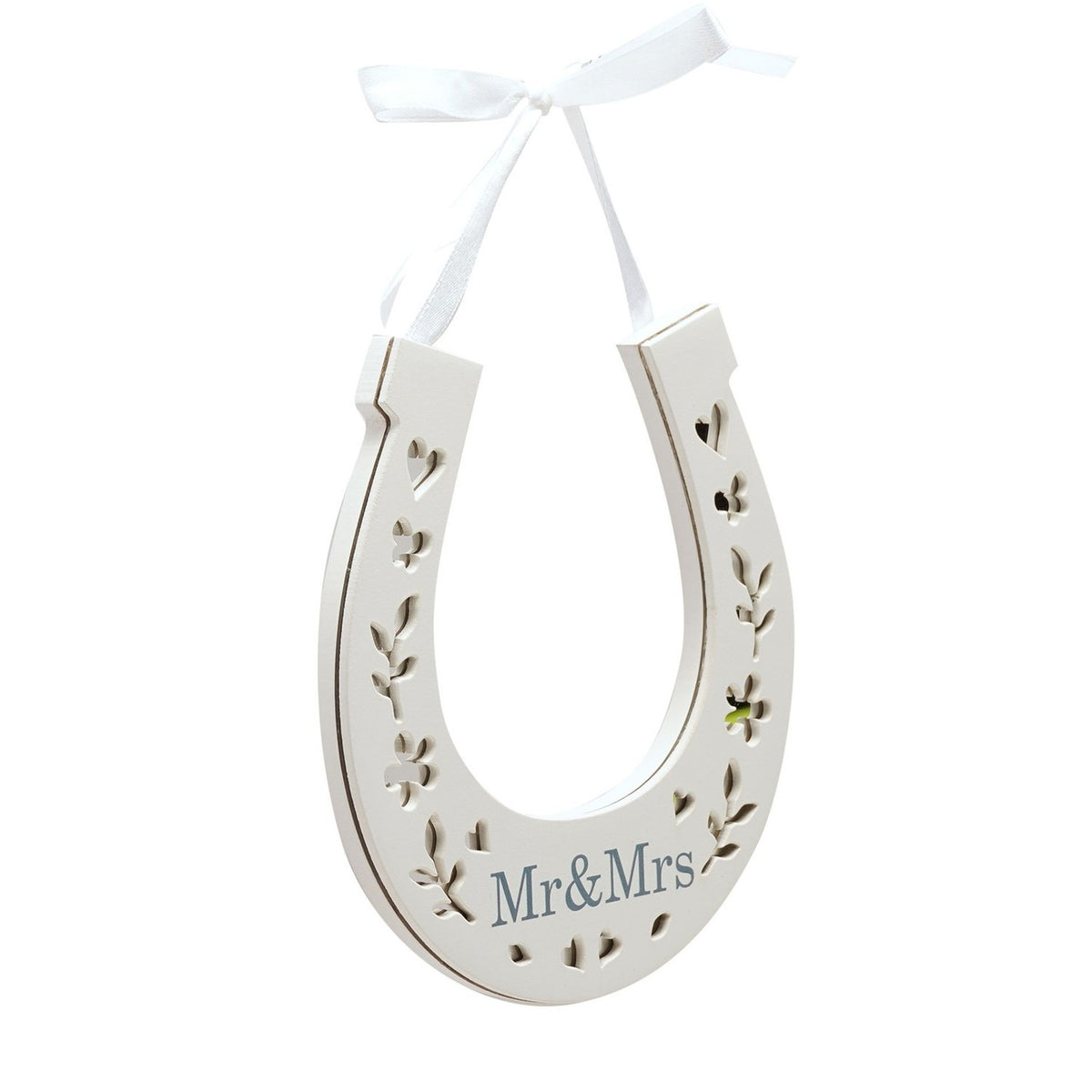 Mr & Mrs Horseshoe Hanging Wooden Wall Art - White & Blue