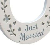 Just Married Wooden Horseshoe Wall Art with Ribbon - White