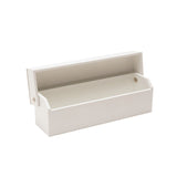 Wooden wedding certificate holder keepsake box with white finish, rectangular shape and angled lid, shown open and empty on a plain white background.