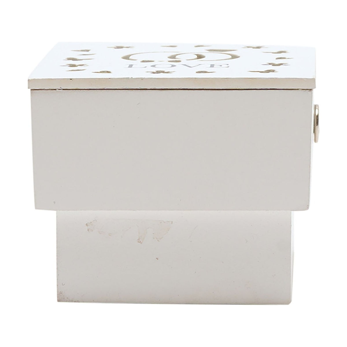 Love Cut Out Square Wooden Ring Jewellery Box - White & Blue
