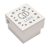 Love Cut Out Square Wooden Ring Jewellery Box - White & Blue