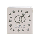 Love Cut Out Square Wooden Ring Jewellery Box - White & Blue