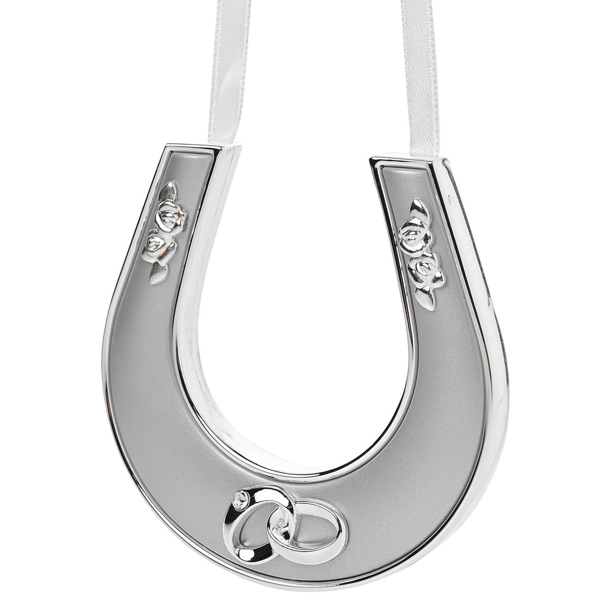 Silverplated Horseshoe Wall Art with Crystal and Ribbon - Silver