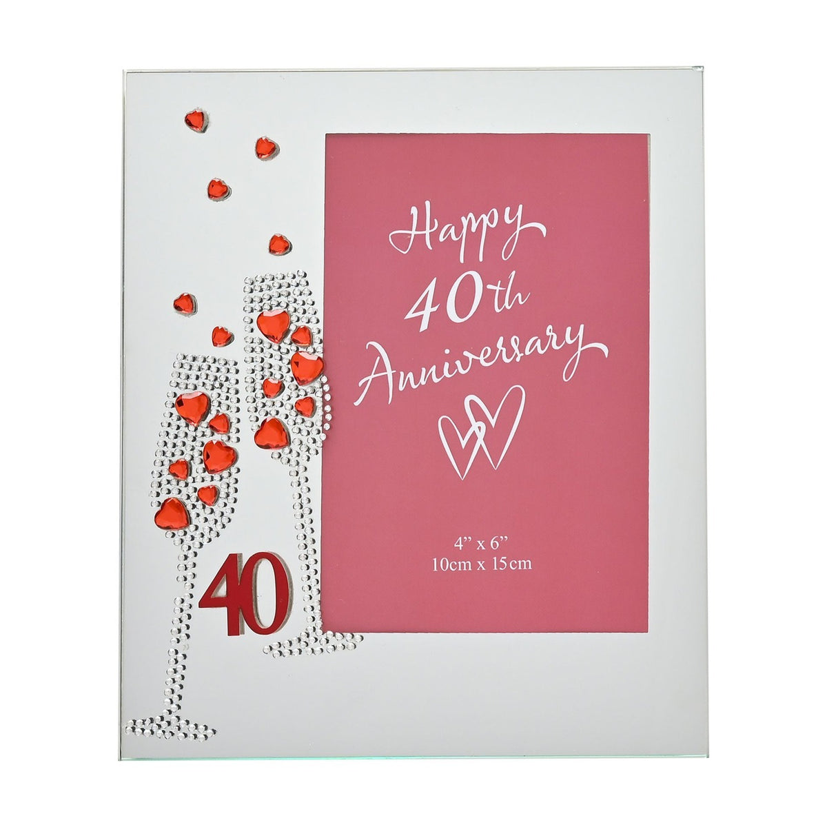 40th Anniversary Flute Mirror Photo Frame 6 x 4in - Silver
