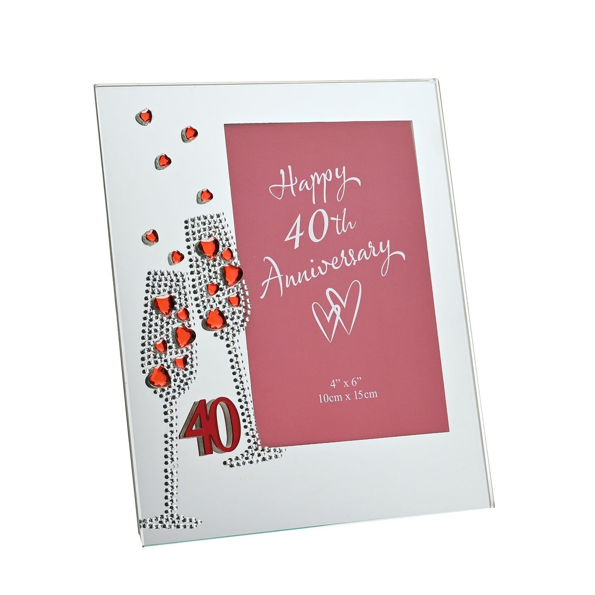 40th Anniversary Flute Mirror Photo Frame 6 x 4in - Silver