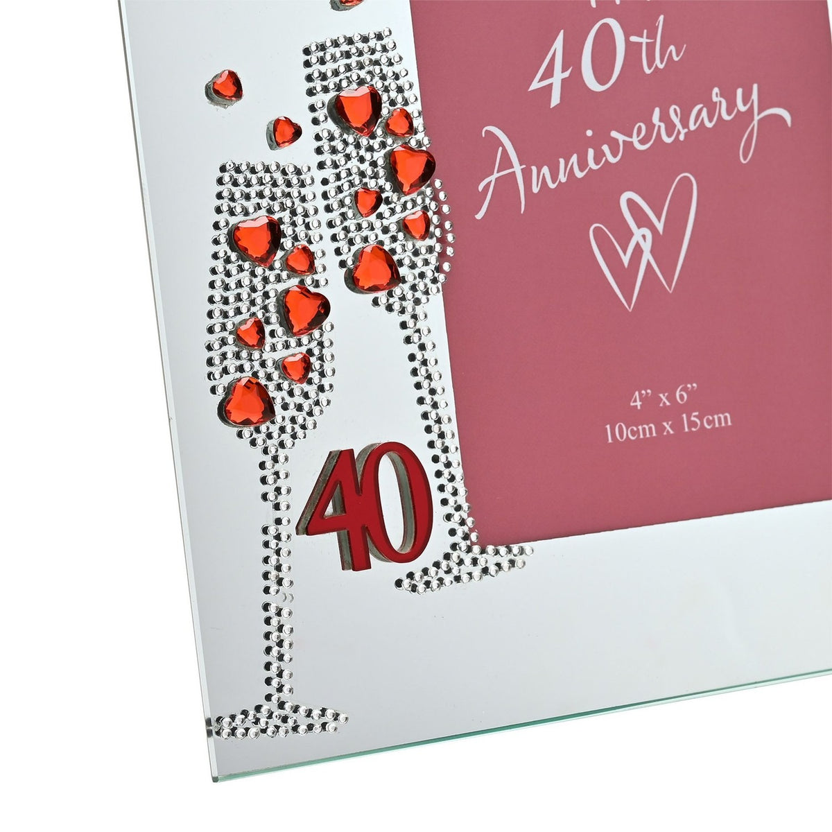 40th Anniversary Flute Mirror Photo Frame 6 x 4in - Silver
