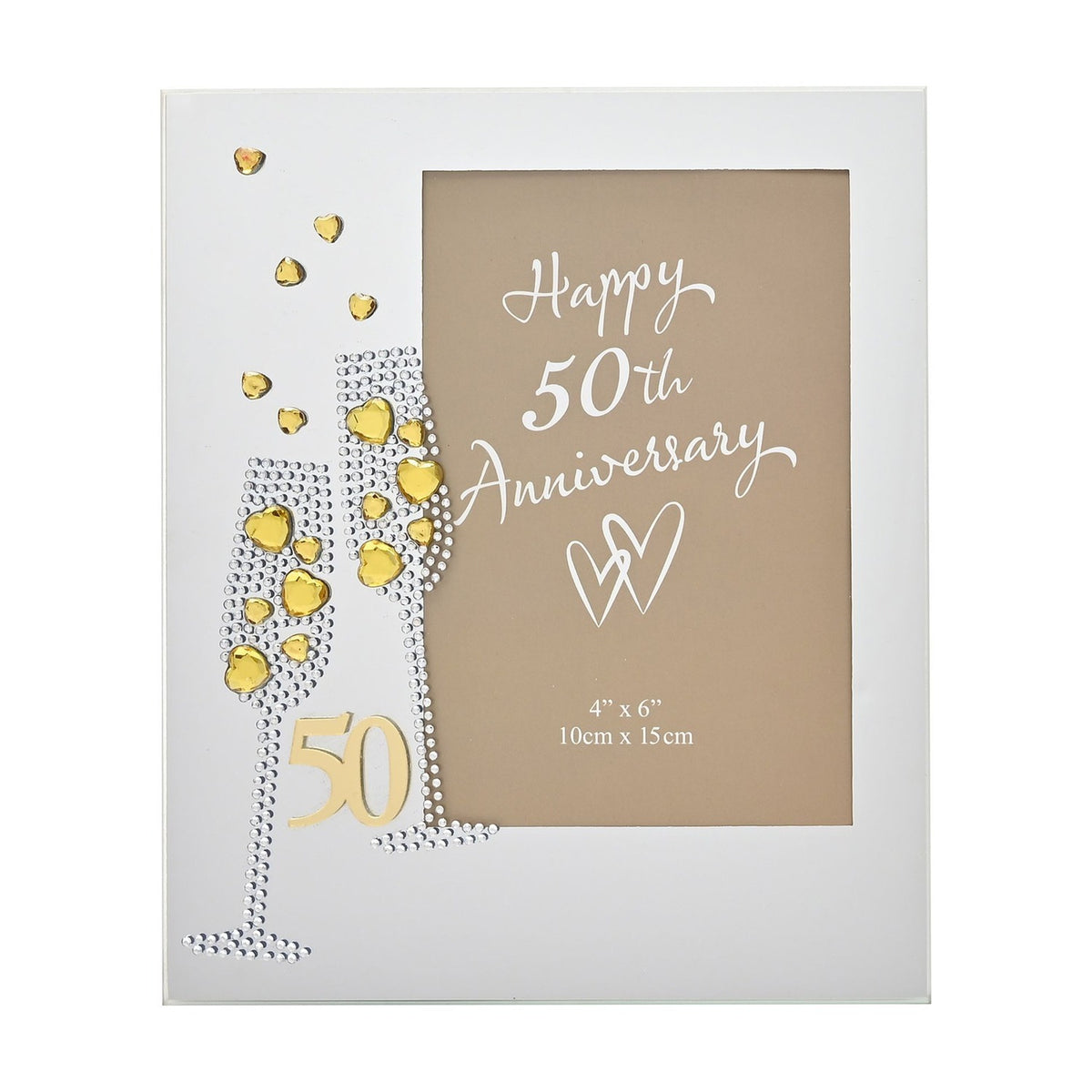 50th Anniversary Crystal Flute Photo Frame 6 x 4in - Silver