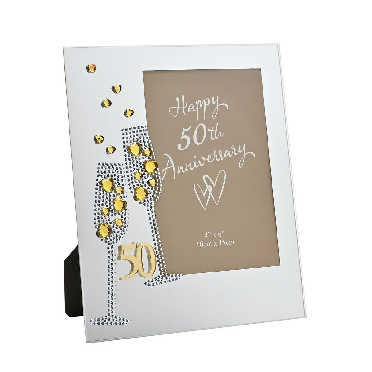 50th Anniversary Crystal Flute Photo Frame 6 x 4in - Silver