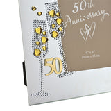 50th Anniversary Crystal Flute Photo Frame 6 x 4in - Silver