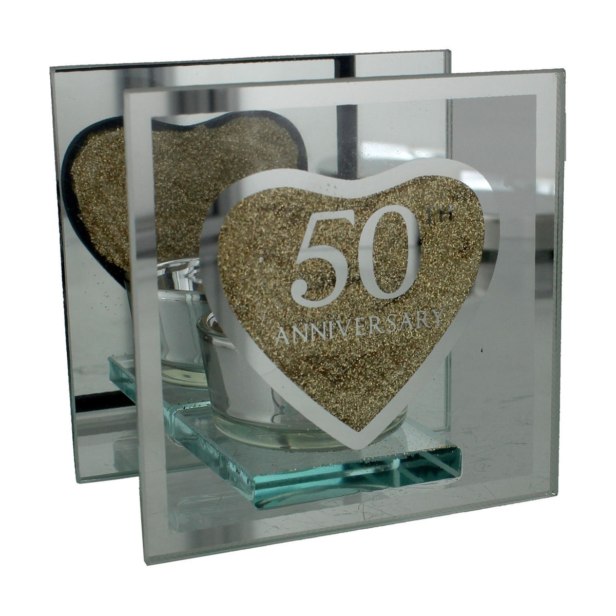 50th Anniversary Single Glass Tea Light Candle Holder - Gold