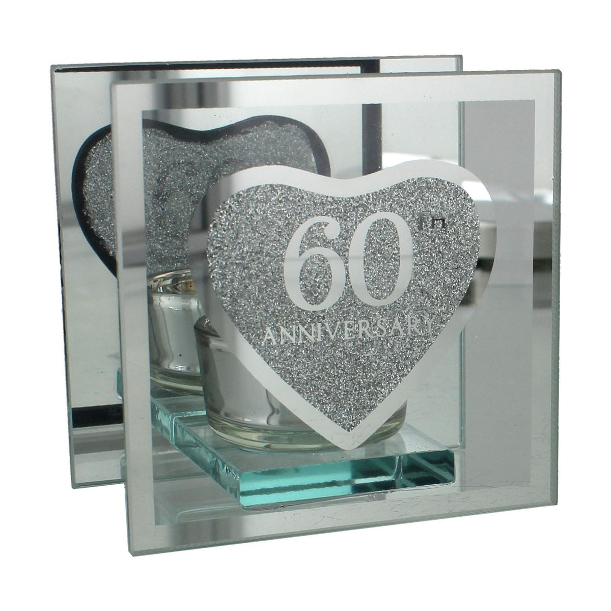 60th Anniversary Single Tea Light Glass Candle Holder - Silver