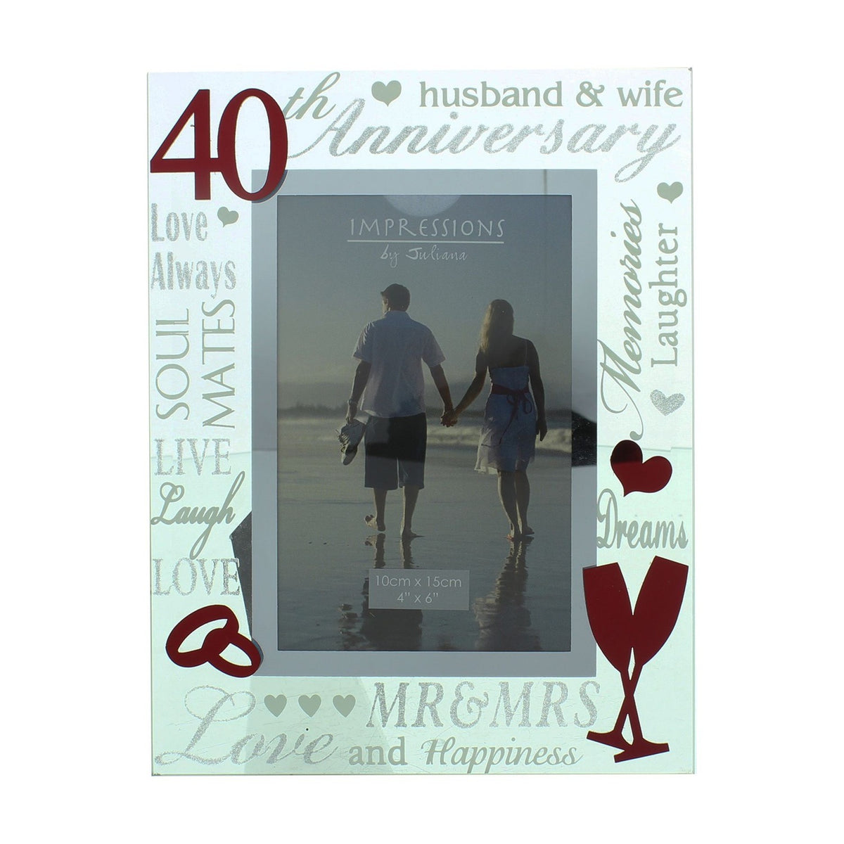 40th Anniversary Mirror 3D Words Glass Photo Frame 6 x 4in - Red