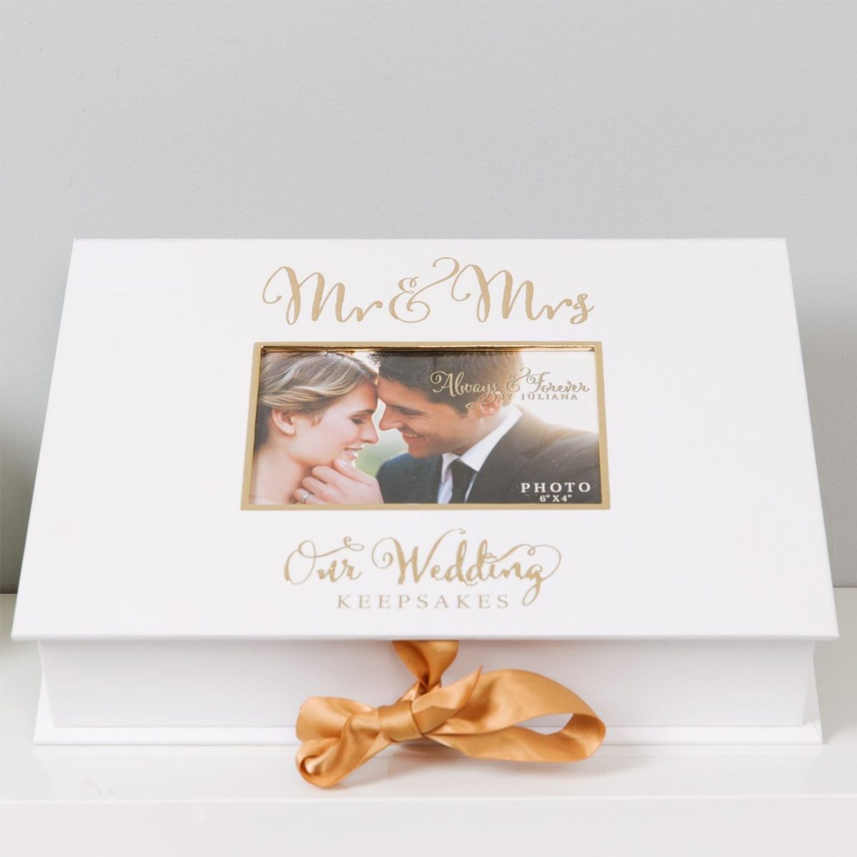 Mr & Mrs Wedding A4 Keepsake Box with Gold Foil - White