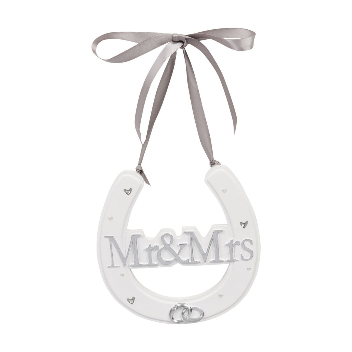 Mr&Mrs Wedding Horse Shoe Resin Wall Art with Ribbon - White