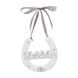 Mr&Mrs Wedding Horse Shoe Resin Wall Art with Ribbon - White