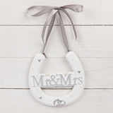 Mr&Mrs Wedding Horse Shoe Resin Wall Art with Ribbon - White
