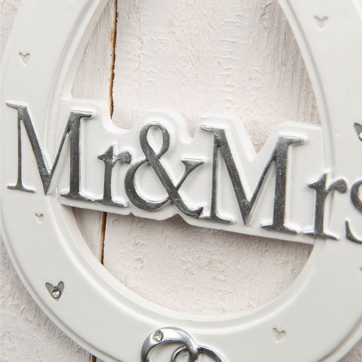 Mr&Mrs Wedding Horse Shoe Resin Wall Art with Ribbon - White