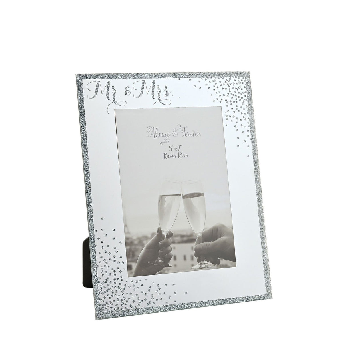 Mr & Mrs Sparkle Freestanding Mirrored Photo Frame - Silver