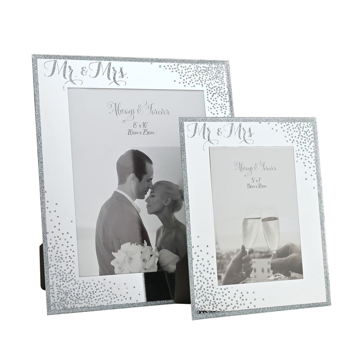 Mr & Mrs Sparkle Freestanding Mirrored Photo Frame - Silver