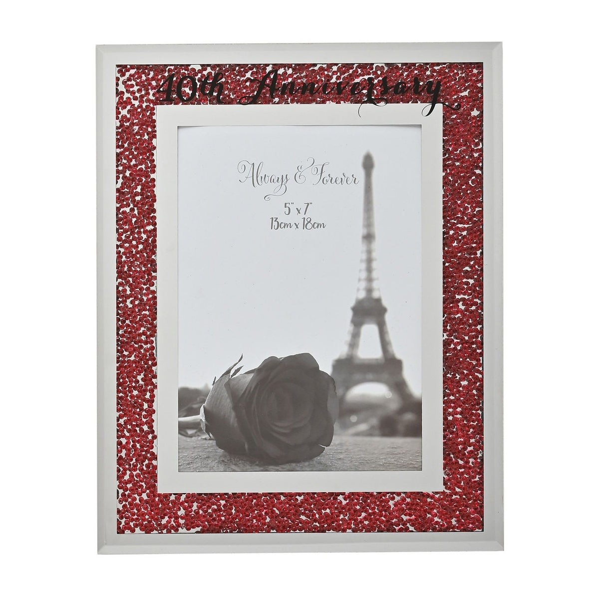 40th Anniversary Crystal Border Photo Frame 7 x 5in - Red