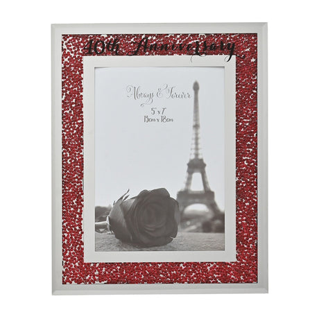 40th Anniversary Crystal Border Photo Frame 7 x 5in - Red