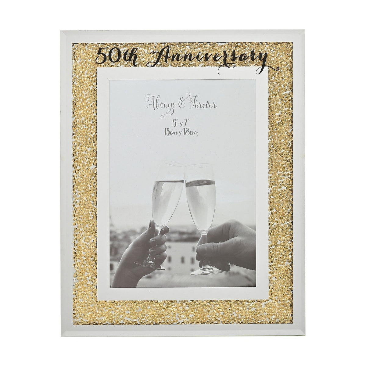 50th Anniversary Crystal Border Glass Photo Frame 7 x 5in - Gold