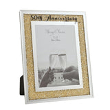 50th Anniversary Crystal Border Glass Photo Frame 7 x 5in - Gold