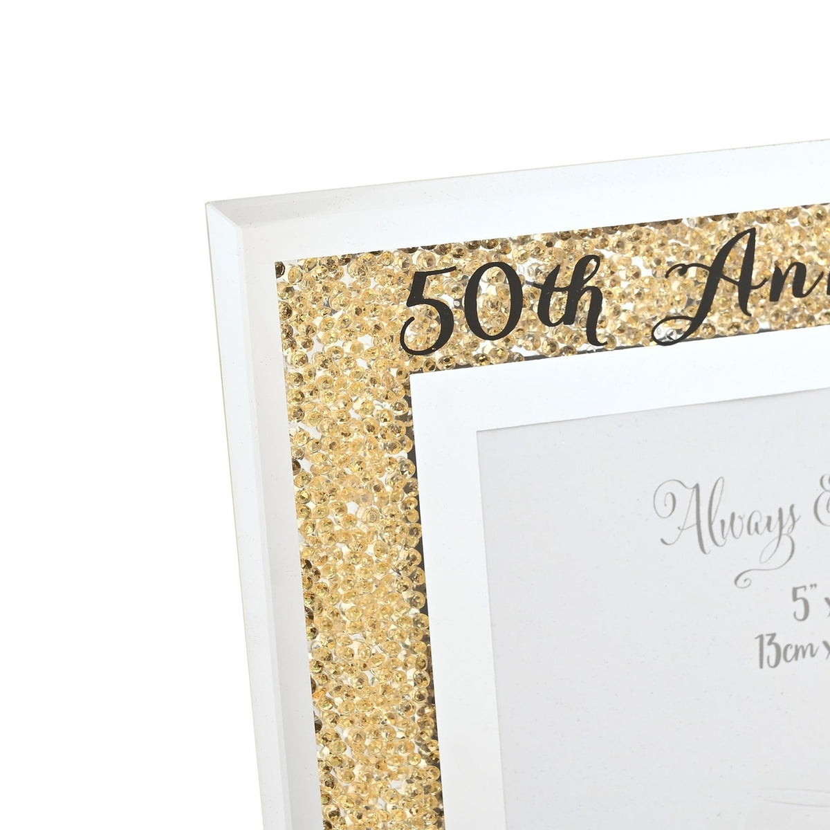 50th Anniversary Crystal Border Glass Photo Frame 7 x 5in - Gold