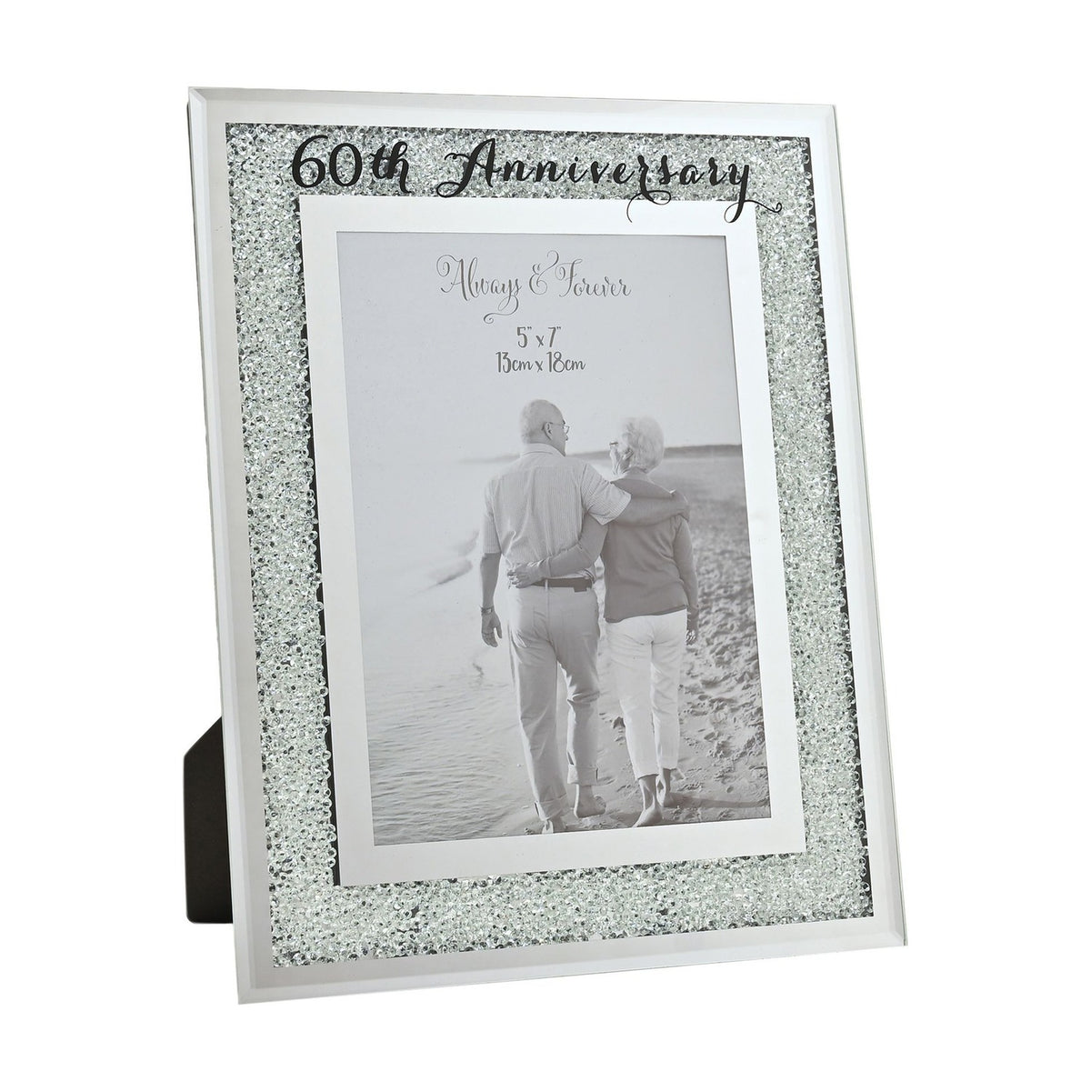 60th Anniversary Crystal Border Photo Frame 7 x 5in - Silver