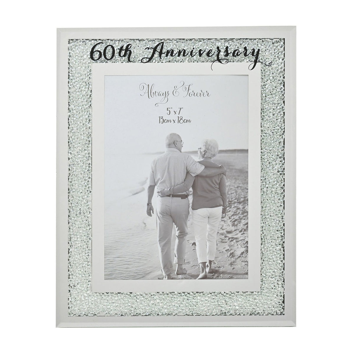 60th Anniversary Crystal Border Photo Frame 7 x 5in - Silver