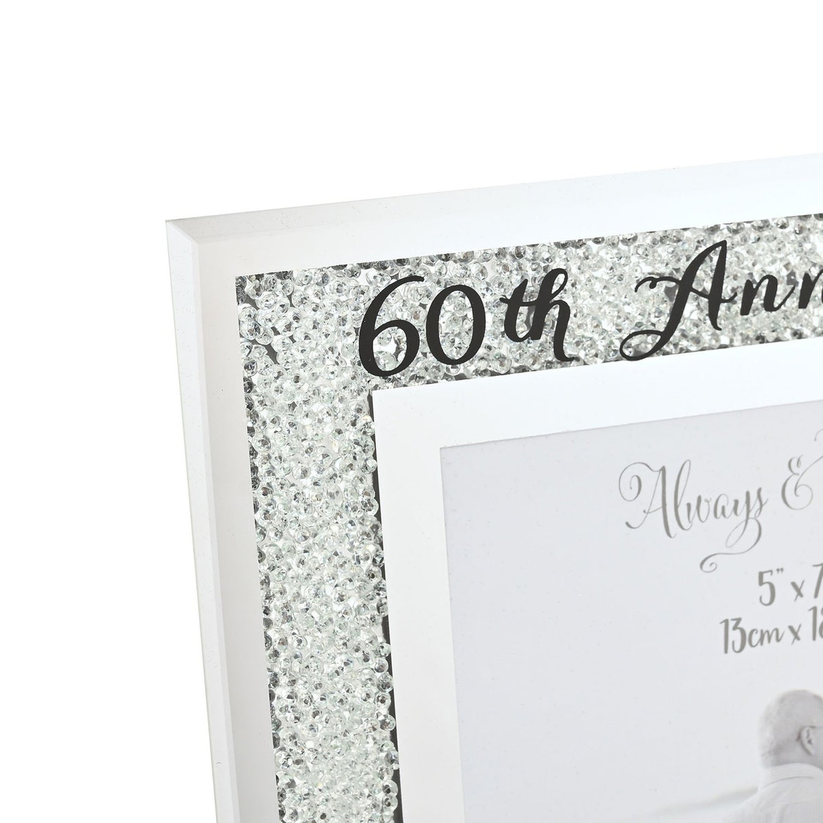 60th Anniversary Crystal Border Photo Frame 7 x 5in - Silver