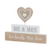Freestanding Mr & Mrs 2 Hearts Mantel Blocks Decoration - Wood