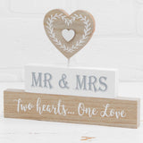 Freestanding Mr & Mrs 2 Hearts Mantel Blocks Decoration - Wood
