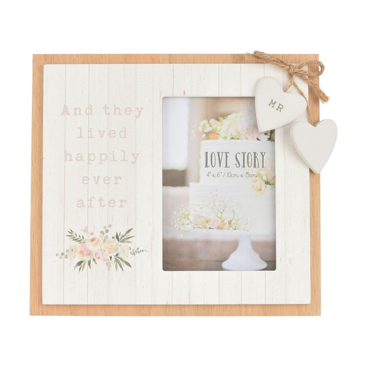Happily Ever After Floral Wooden Photo Frame 6 x 4in - White