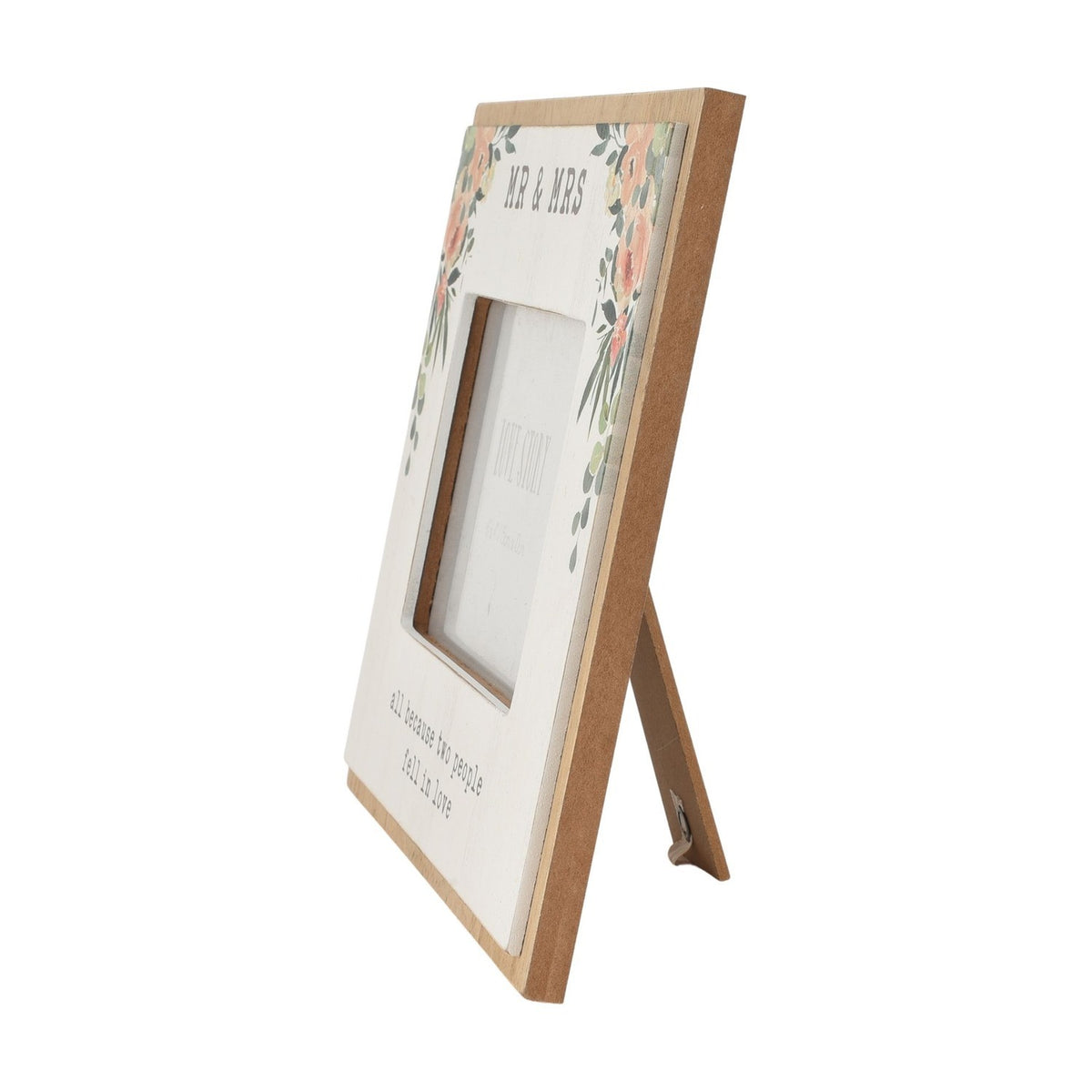 Mr & Mrs Floral Standing Wooden Photo Frame 6 x 4in - White