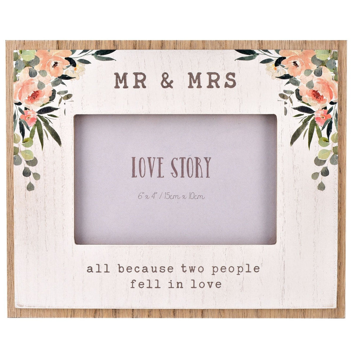 Mr & Mrs Floral Standing Wooden Photo Frame 6 x 4in - White