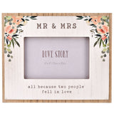 Mr & Mrs Floral Standing Wooden Photo Frame 6 x 4in - White