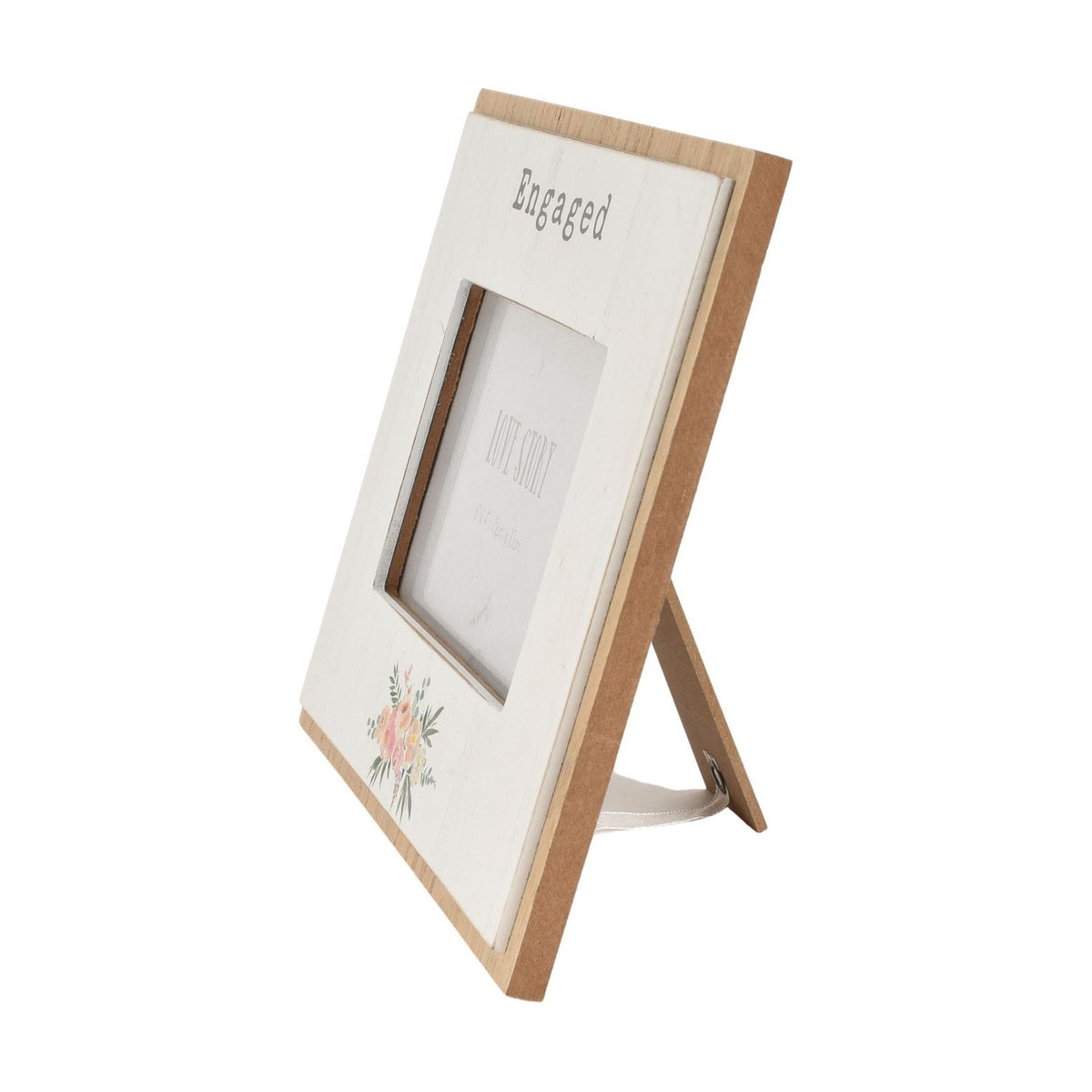 Engaged Floral Wooden Photo Frame with Stand 6 x 4in - White