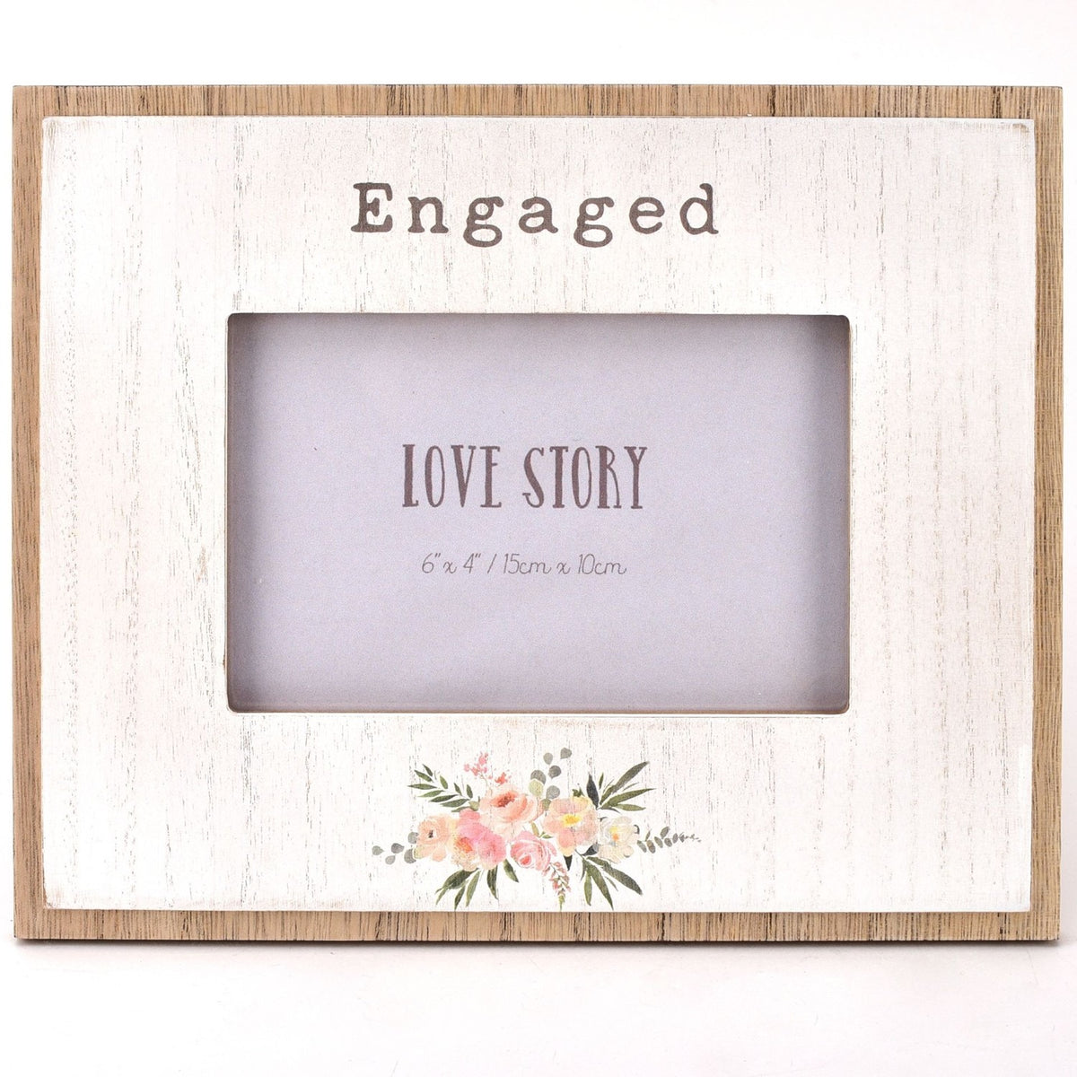 Engaged Floral Wooden Photo Frame with Stand 6 x 4in - White