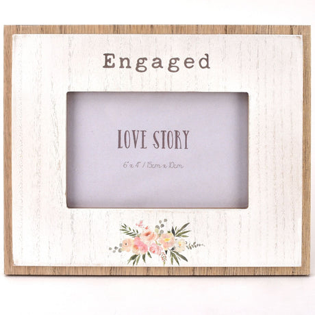 Engaged Floral Wooden Photo Frame with Stand 6 x 4in - White