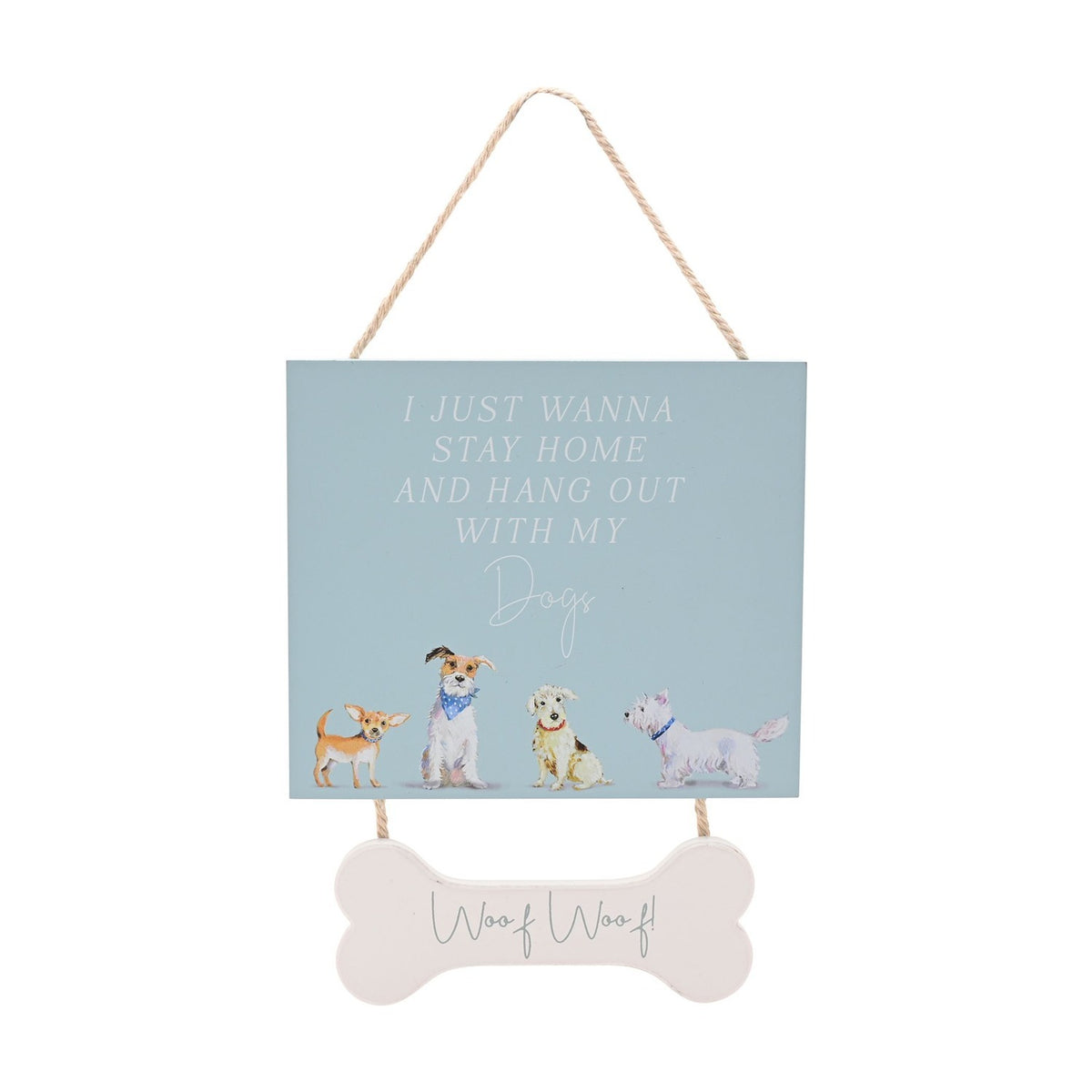 Hang Out with My Dogs Wooden Hanging Plaque with Bone - Blue