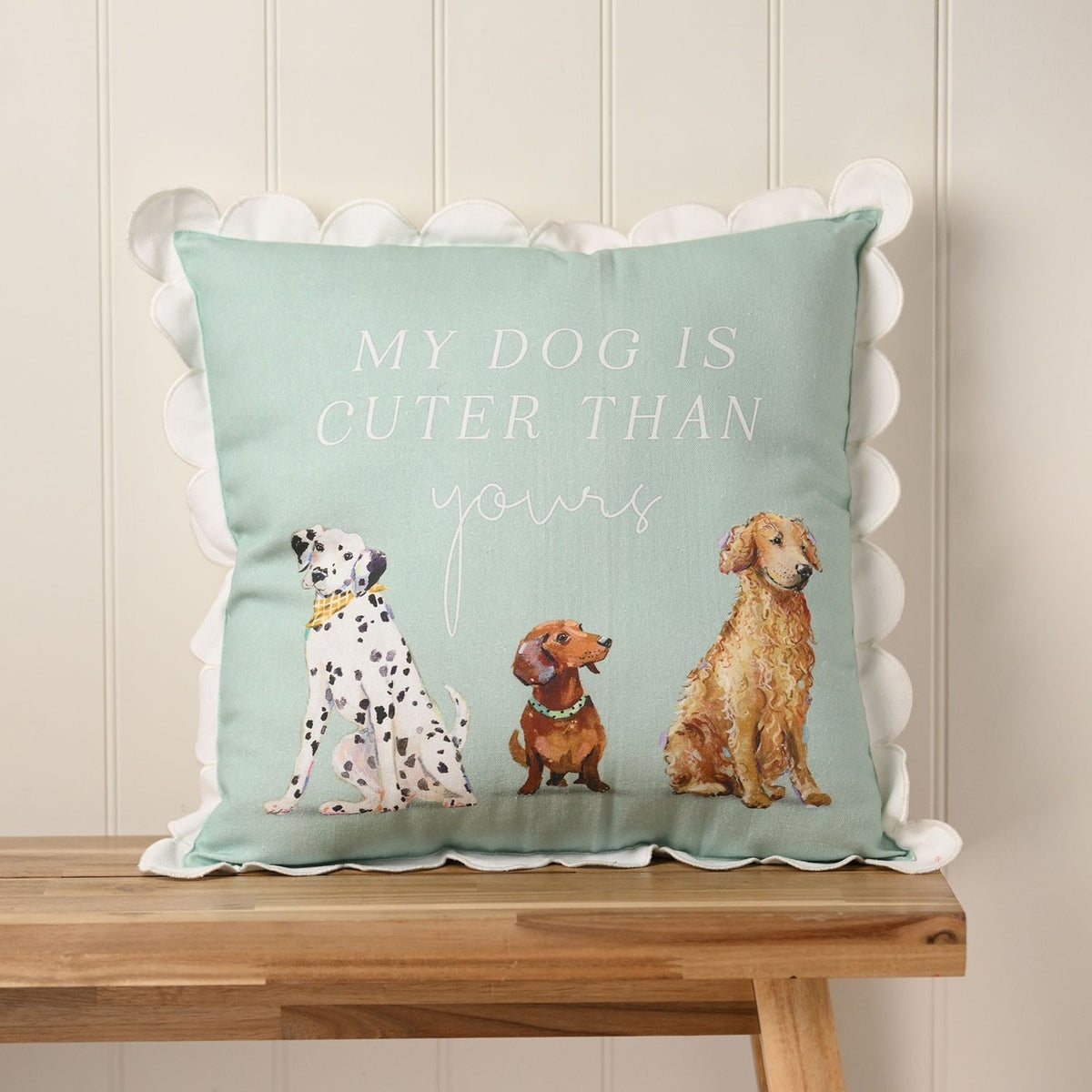 My Dog Is Cuter Than Yours Cushion 48cm x 48cm - Light Green