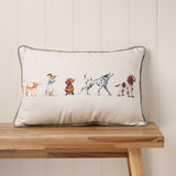 Dog Line Up Cushion with Grey Piping 46.5cm x 31cm - White