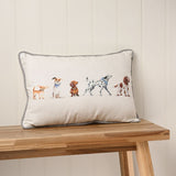 Dog Line Up Cushion with Grey Piping 46.5cm x 31cm - White