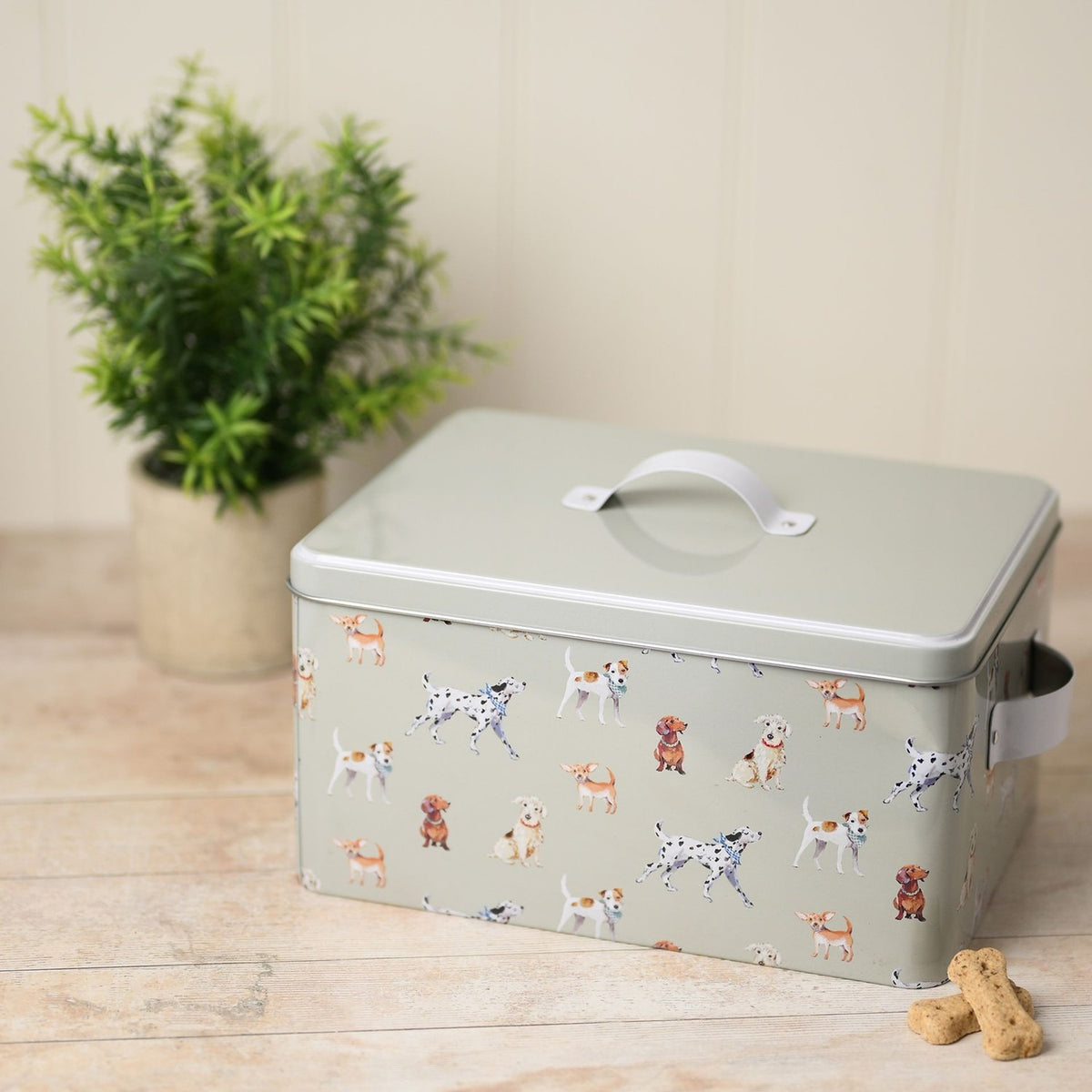 Jessavale Dog Print Treat Tin Storage Box 24.5cm - Sage