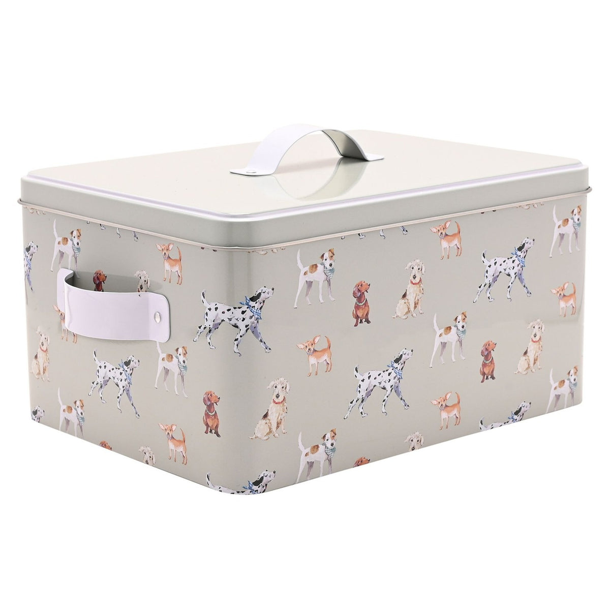 Jessavale Dog Print Treat Tin Storage Box 24.5cm - Sage