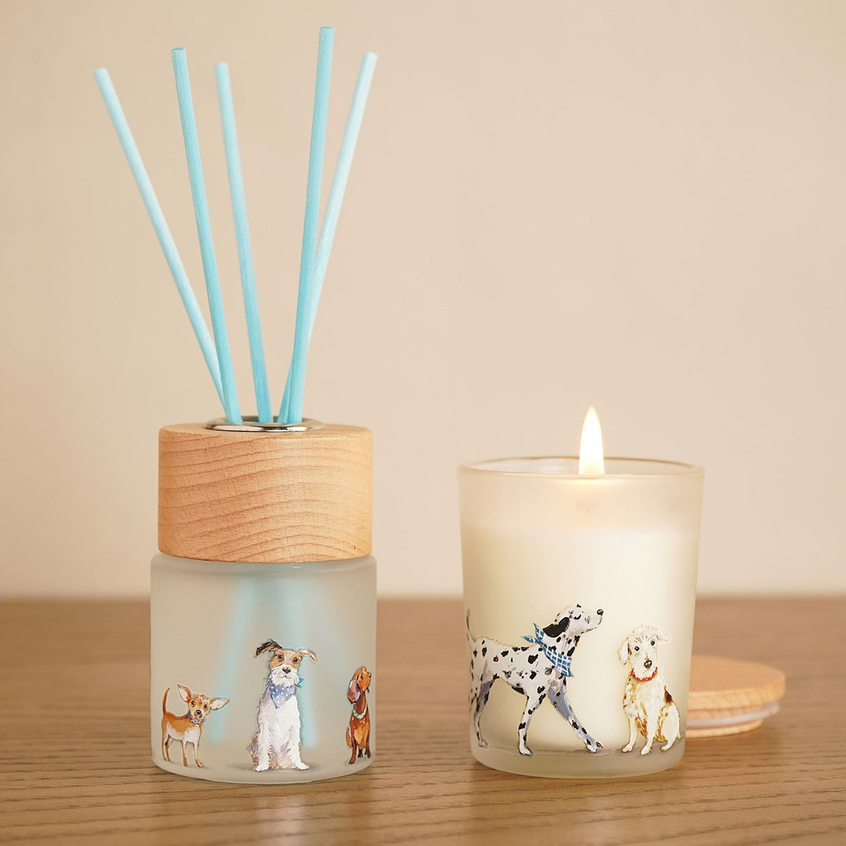 Apple & Jasmine Dog Reed Diffuser Set with Candle - White