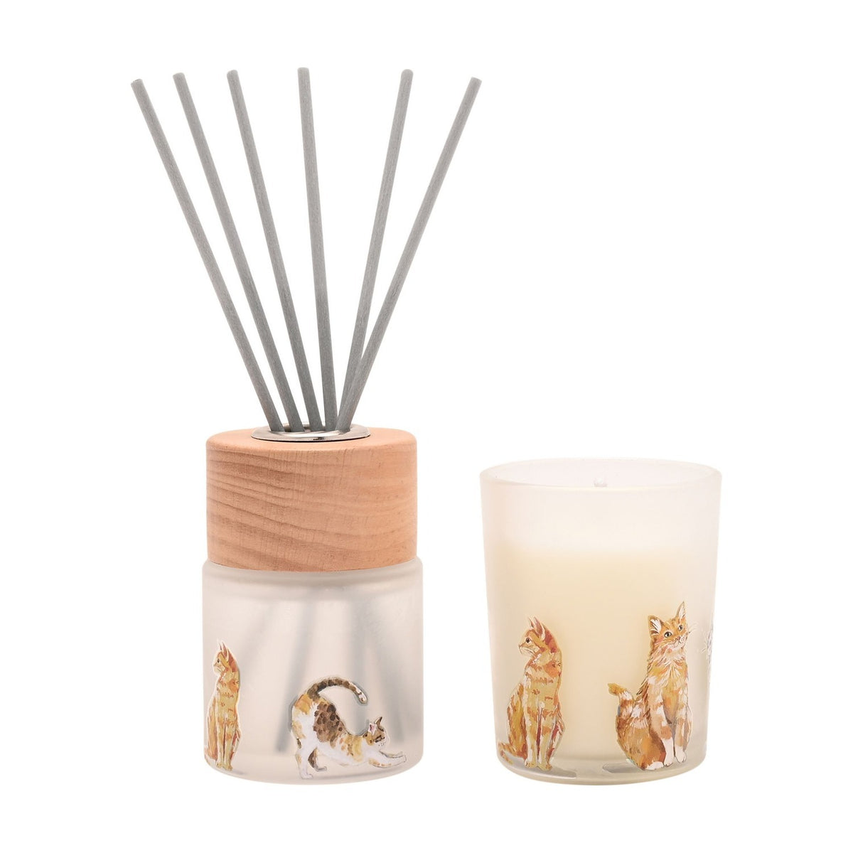 Apple & Jasmine Cat Candle and Reed Diffuser Set - White