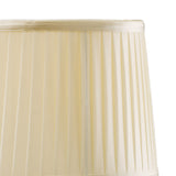 Close-up of the Willow 1 Light Crystal Table Lamp in chrome, featuring a cream pleated lampshade with a smooth satin finish and vertical lines. Only the top half is visible against a white background.