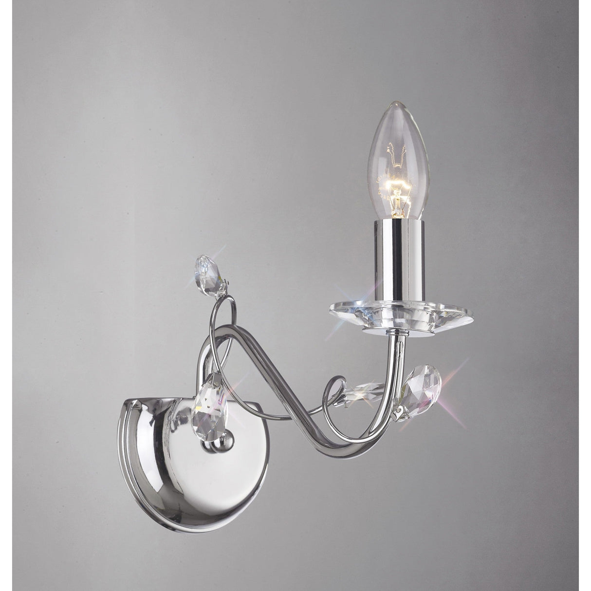 Willow 1 Light Crystal Wall Light - Chrome (Without Shade)